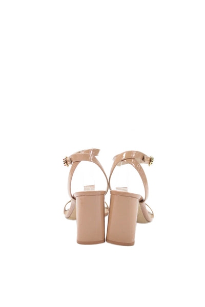 Tory Burch Womens Patent Leather Elizabeth 2 Sandals Beige Size 7.5 Medium