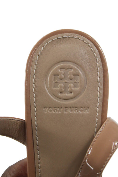 Tory Burch Womens Patent Leather Elizabeth 2 Sandals Beige Size 7.5 Medium