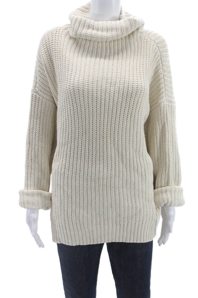 Free People Women Ivory Cowl Neck Pullover Sweater Cotton Long Sleeve Size S