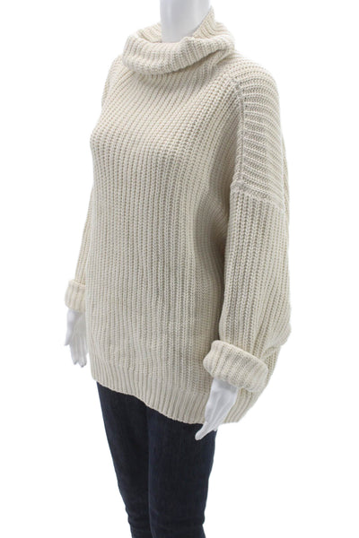 Free People Women Ivory Cowl Neck Pullover Sweater Cotton Long Sleeve Size S