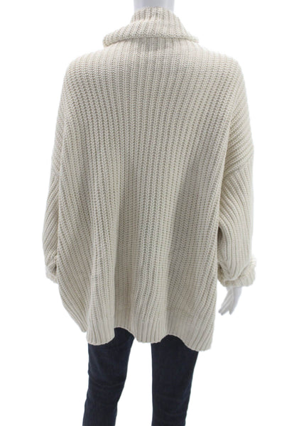 Free People Women Ivory Cowl Neck Pullover Sweater Cotton Long Sleeve Size S