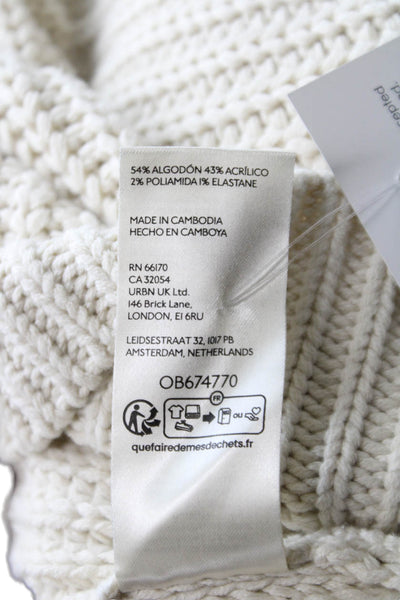 Free People Women Ivory Cowl Neck Pullover Sweater Cotton Long Sleeve Size S