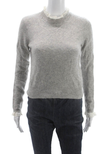Autumn Cashmere Womens Gray High Neck Lace Pullover Sweater Long Sleeve Size M