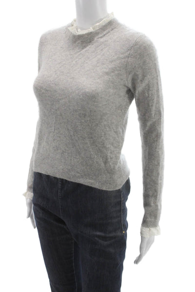 Autumn Cashmere Womens Gray High Neck Lace Pullover Sweater Long Sleeve Size M