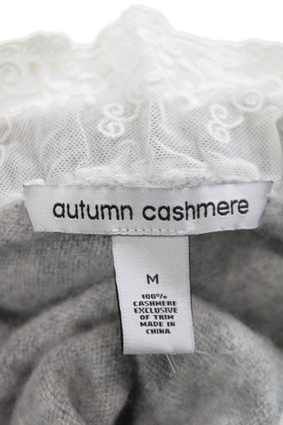 Autumn Cashmere Womens Gray High Neck Lace Pullover Sweater Long Sleeve Size M