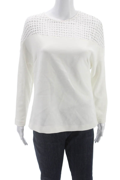 Reiss Women Basic White Long Sleeve Round Neck Zip Polyester Blouse Size 8