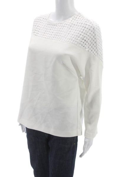 Reiss Women Basic White Long Sleeve Round Neck Zip Polyester Blouse Size 8