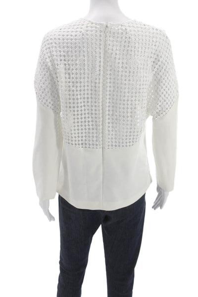 Reiss Women Basic White Long Sleeve Round Neck Zip Polyester Blouse Size 8