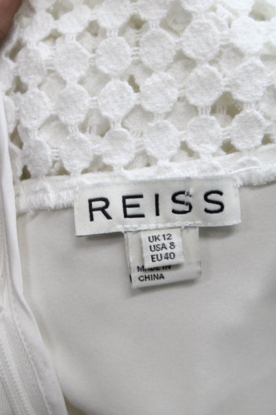 Reiss Women Basic White Long Sleeve Round Neck Zip Polyester Blouse Size 8