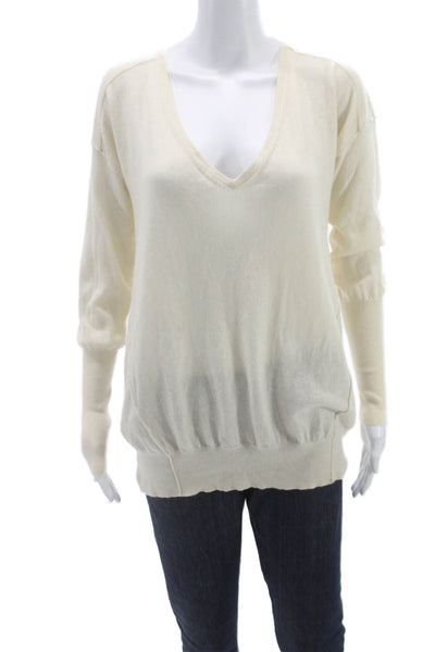 Athleta Womens Cashmere V Neck Pullover Sweater Ivory Size XL
