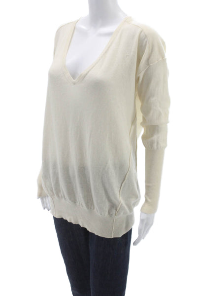 Athleta Womens Cashmere V Neck Pullover Sweater Ivory Size XL
