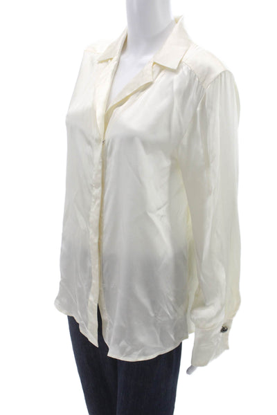 Nanette Lepore Womens Silk Collared Long Sleeve Blouse Ivory Button Size S