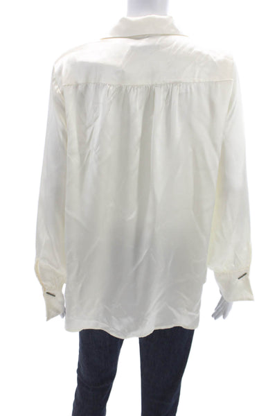 Nanette Lepore Womens Silk Collared Long Sleeve Blouse Ivory Button Size S