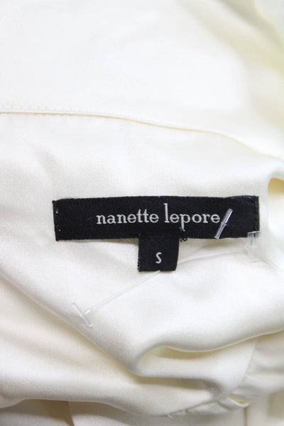 Nanette Lepore Womens Silk Collared Long Sleeve Blouse Ivory Button Size S