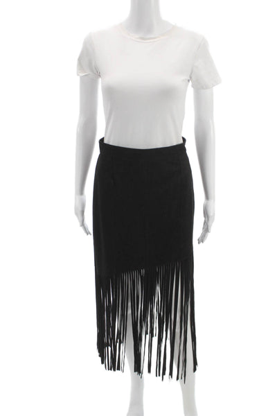 Zara Woman Women Black Straight Pencil Midi Skirt Polyester Size S