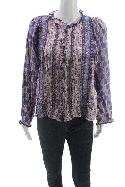 Sea New York Women Floral Cotton Round Neck Long Sleeve Blouse Boho Size 4