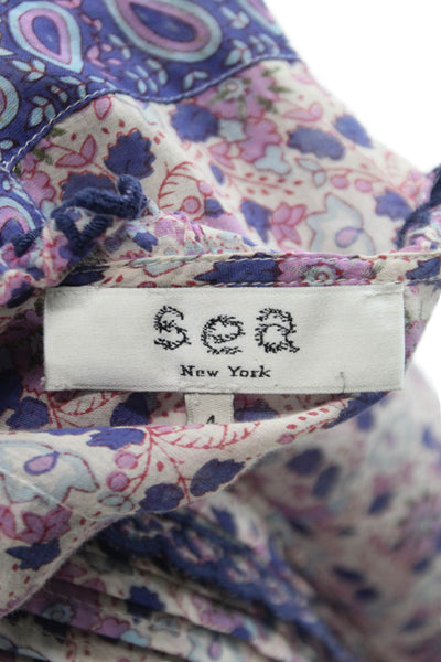 Sea New York Women Floral Cotton Round Neck Long Sleeve Blouse Boho Size 4
