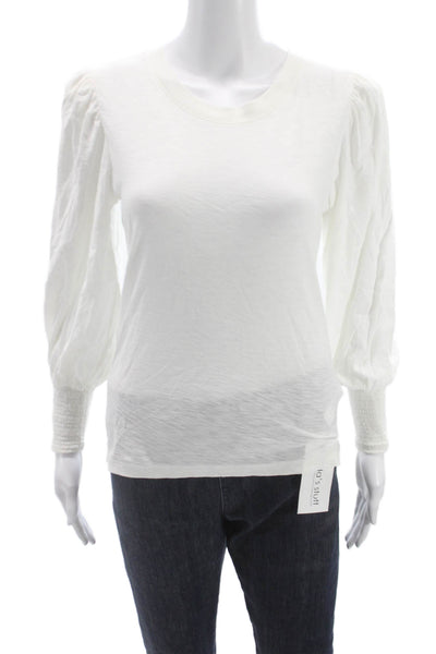 Nation LTD Women Basic White Pima Cotton Long Sleeve Crew Neck T-Shirt Size S