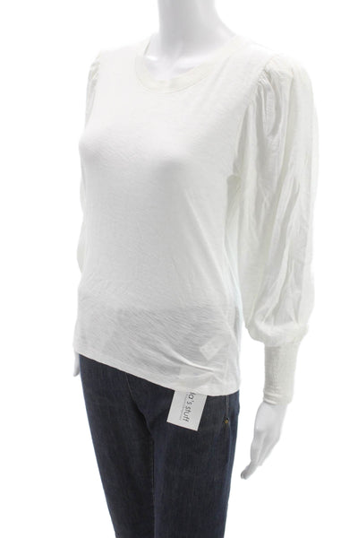 Nation LTD Women Basic White Pima Cotton Long Sleeve Crew Neck T-Shirt Size S