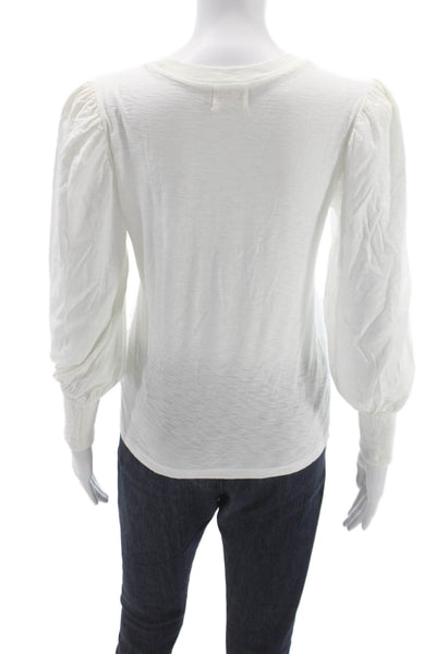 Nation LTD Women Basic White Pima Cotton Long Sleeve Crew Neck T-Shirt Size S
