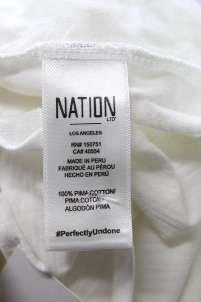 Nation LTD Women Basic White Pima Cotton Long Sleeve Crew Neck T-Shirt Size S