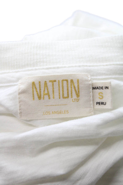 Nation LTD Women Basic White Pima Cotton Long Sleeve Crew Neck T-Shirt Size S