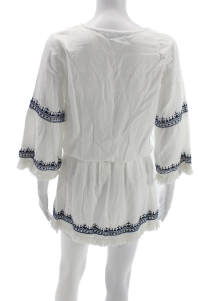 Melissa Odabash Women Kaftan Dress White V-Neck 3/4 Sleeve Linen Cotton Size S