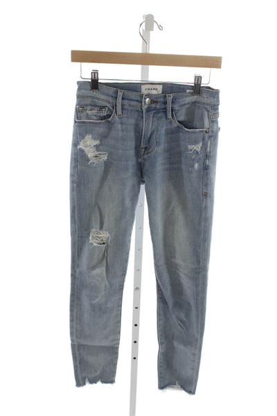 Frame Womens Blue Distressed Ankle Jeans Mid Rise Cotton Inseam 25 Size 26