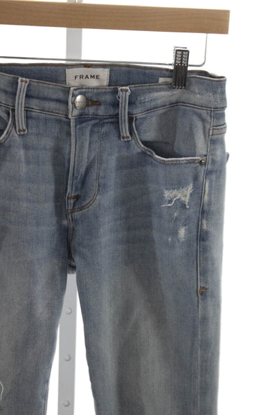 Frame Womens Blue Distressed Ankle Jeans Mid Rise Cotton Inseam 25 Size 26