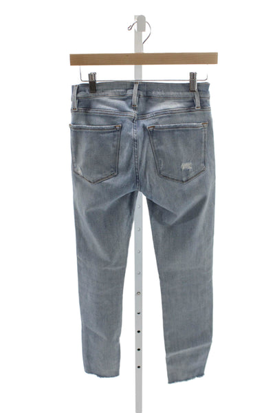 Frame Womens Blue Distressed Ankle Jeans Mid Rise Cotton Inseam 25 Size 26