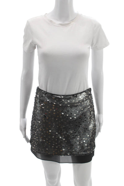 Toccin Womens Mini Skirt Silver Polyester Zip Short Party Size 2