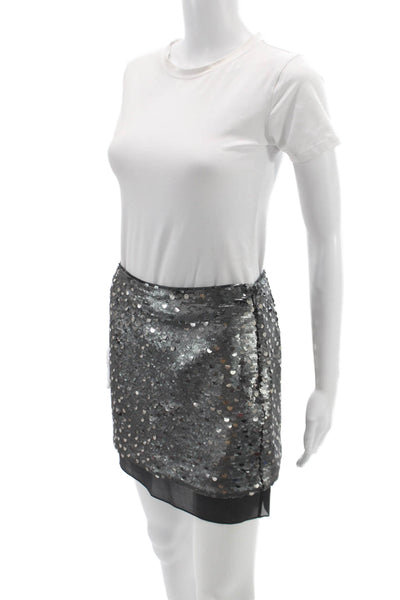 Toccin Womens Mini Skirt Silver Polyester Zip Short Party Size 2