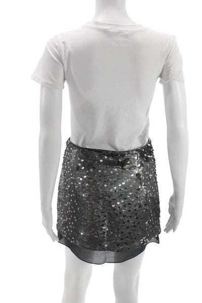 Toccin Womens Mini Skirt Silver Polyester Zip Short Party Size 2
