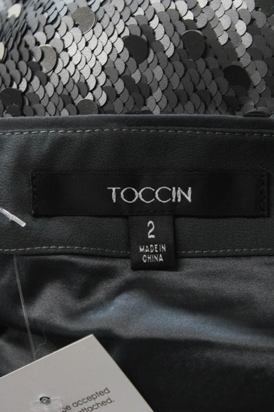 Toccin Womens Mini Skirt Silver Polyester Zip Short Party Size 2
