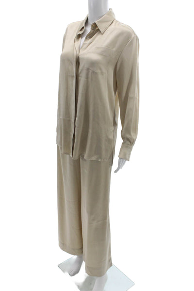 Toccin Women Beige Collared Pajama Pants Set Long Sleeve Size XS