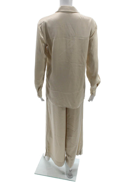 Toccin Women Beige Collared Pajama Pants Set Long Sleeve Size XS