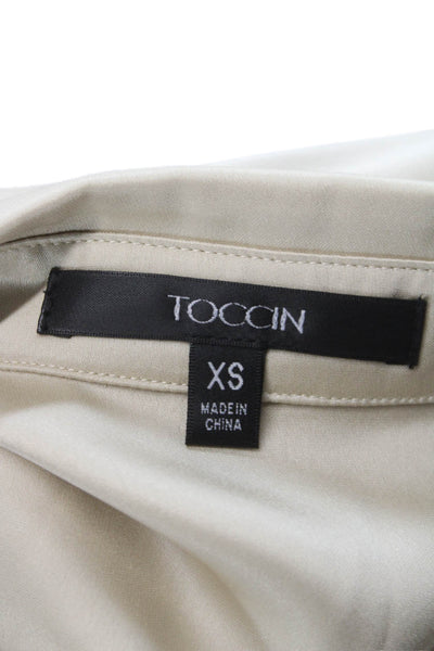 Toccin Women Beige Collared Pajama Pants Set Long Sleeve Size XS