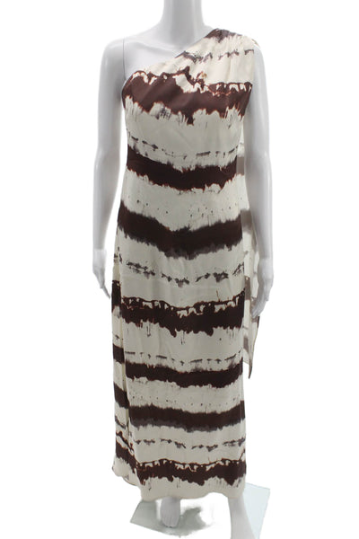 Toccin Women Maxi Dress Ivory Striped One Shoulder Viscose Size 2
