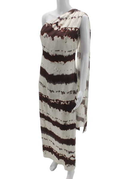 Toccin Women Maxi Dress Ivory Striped One Shoulder Viscose Size 2