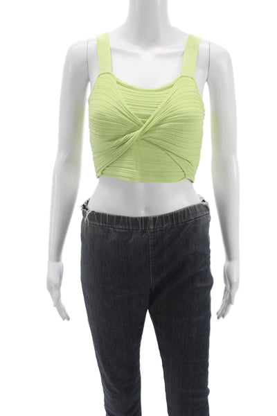Toccin Womens Cropped Knit Sleeveless Tank Green Round Neck Size XS