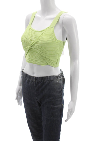 Toccin Womens Cropped Knit Sleeveless Tank Green Round Neck Size XS