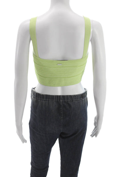 Toccin Womens Cropped Knit Sleeveless Tank Green Round Neck Size XS