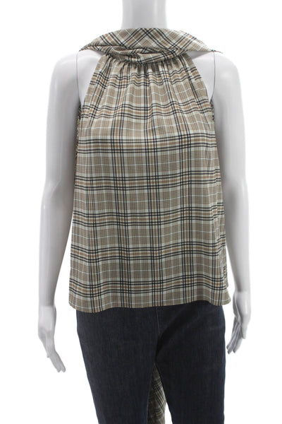Toccin Womens Tunic Blouse Halter Plaid Multicolor Tie Sleeveless Size 4