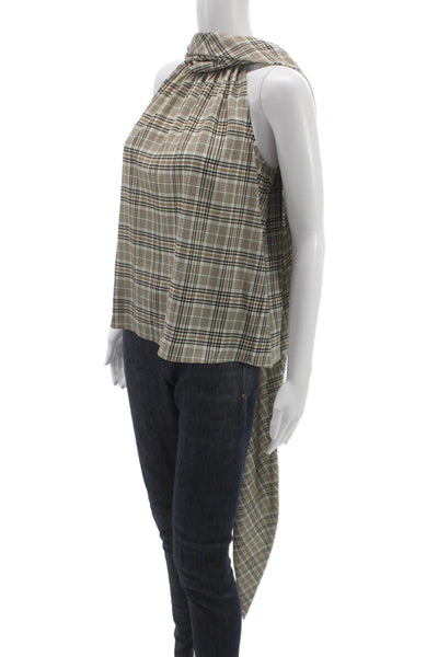 Toccin Womens Tunic Blouse Halter Plaid Multicolor Tie Sleeveless Size 4