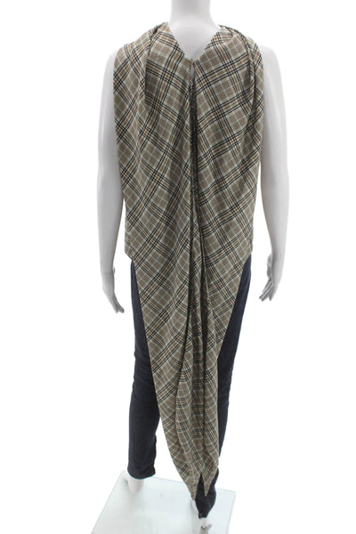Toccin Womens Tunic Blouse Halter Plaid Multicolor Tie Sleeveless Size 4