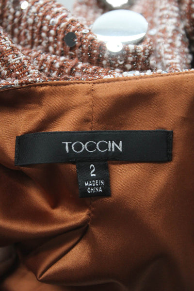 Toccin Unisex Adults Cropped Jacket Brown Check Sequin Button Polyester Size 2