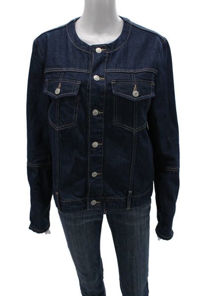 Zara Women Basic Jacket Blue Cotton Button Long Sleeve Casual Size L