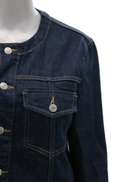 Zara Women Basic Jacket Blue Cotton Button Long Sleeve Casual Size L