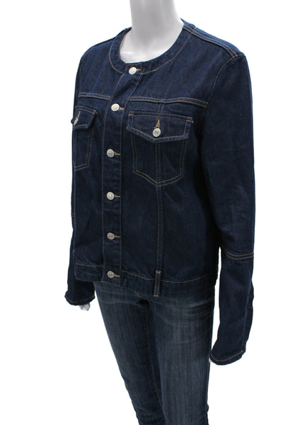 Zara Women Basic Jacket Blue Cotton Button Long Sleeve Casual Size L