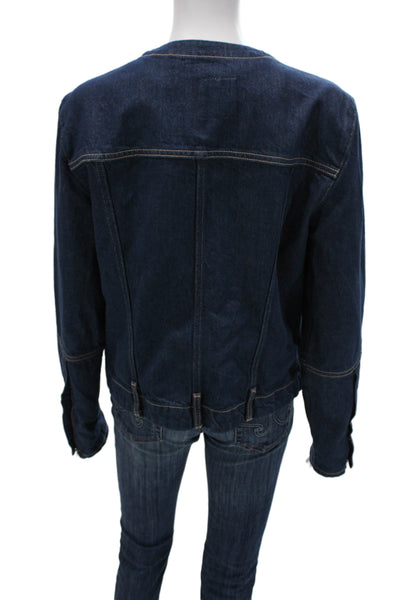 Zara Women Basic Jacket Blue Cotton Button Long Sleeve Casual Size L